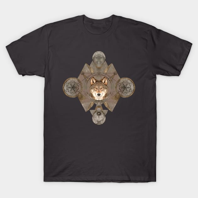 Wolf in Sacred Geometry Ornament T-Shirt by Nartissima